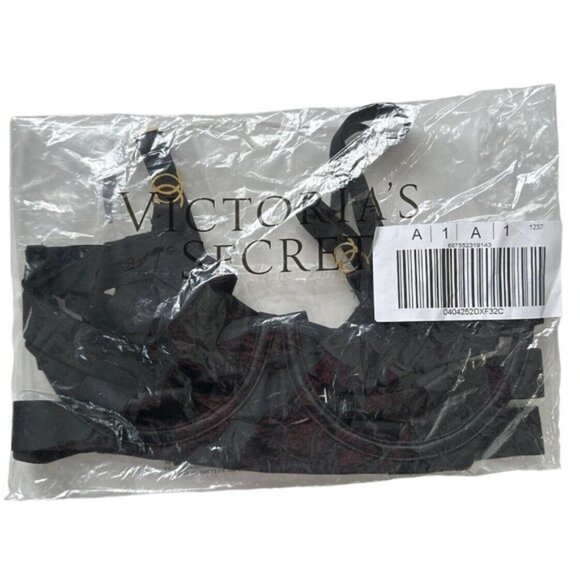 Victoria’s Secret Very Sexy Strappy Open Cup Demi Bra Size 32C 32D Black - Picture 4 of 4